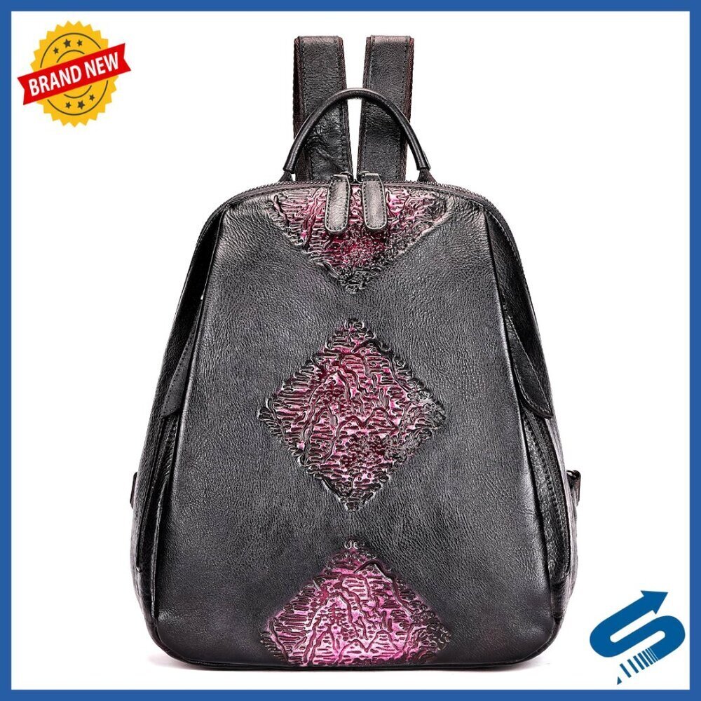 Handmade Leather Mini Backpack Floral Cute Casual Daypack Travel Bag